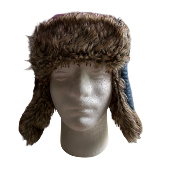 EVEREST DESIGNS Trapper Hat Mens One Size Wool Fleece Fur Lined Patch Knit - Picture 1 of 10